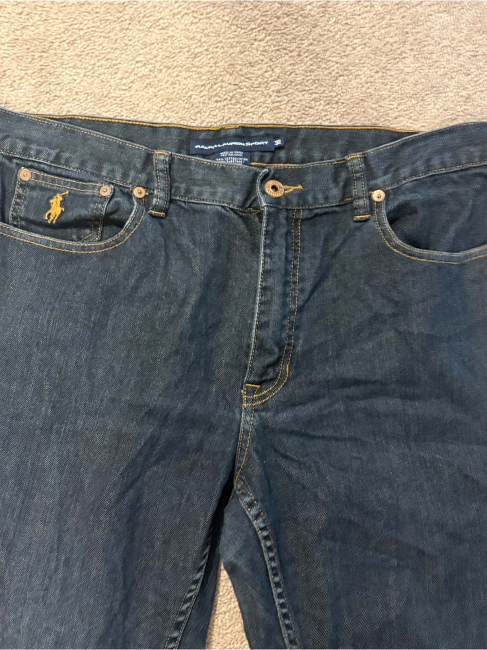 Vintage Ralph Lauren Sport Women’s Dark Blue Jeans with Gold Stitching Size 32